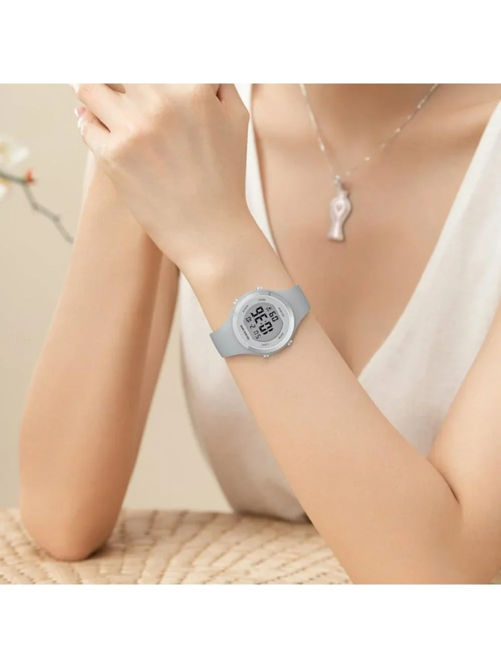 Women's Grey Waterproof Sport Digital Chronograph Silicone Strap Wrist Watches